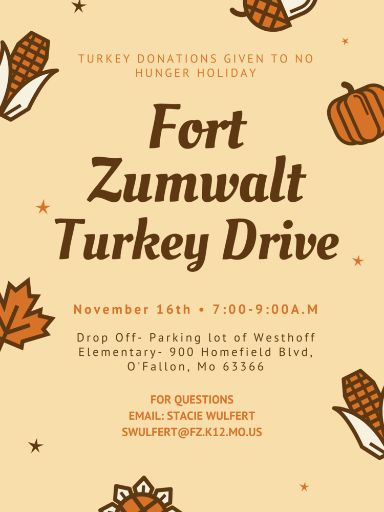 Fort Zumwalt Turkey Drive-Pick up at Westhoff from 7-9 am on November 16th