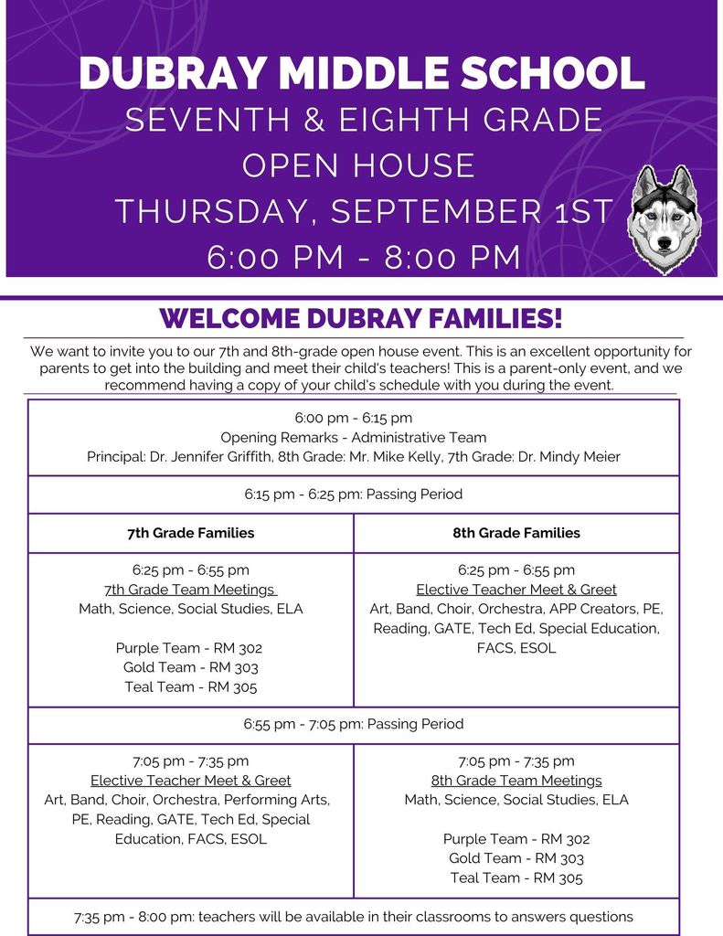 Flyer of 7th and 8th Grade Open House