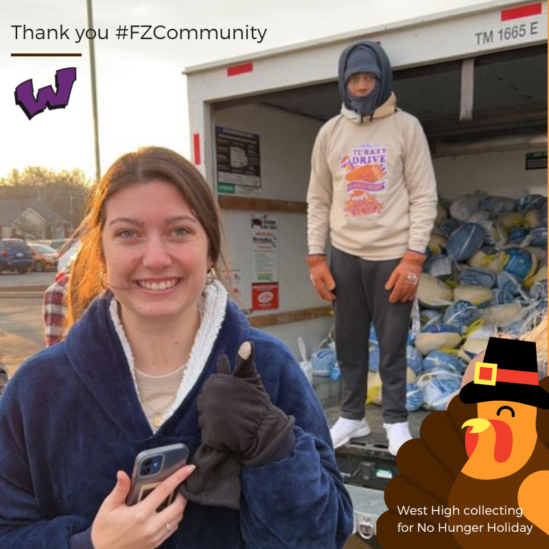 Thank you #FZCommunity: West High collecting for No Hunger Holiday in front of their UHaul, filling with frozen turkeys