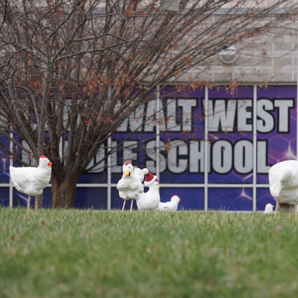 Chicken in at West Middle's Art Invasion, where a host of birds has taken over the lawn.