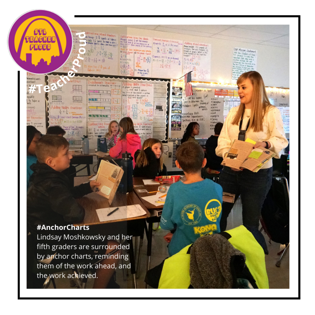 #AnchorCharts Lindsay Moshkowsky and her fifth graders are surrounded by anchor charts, reminding them of the work ahead, and the work achieved. 