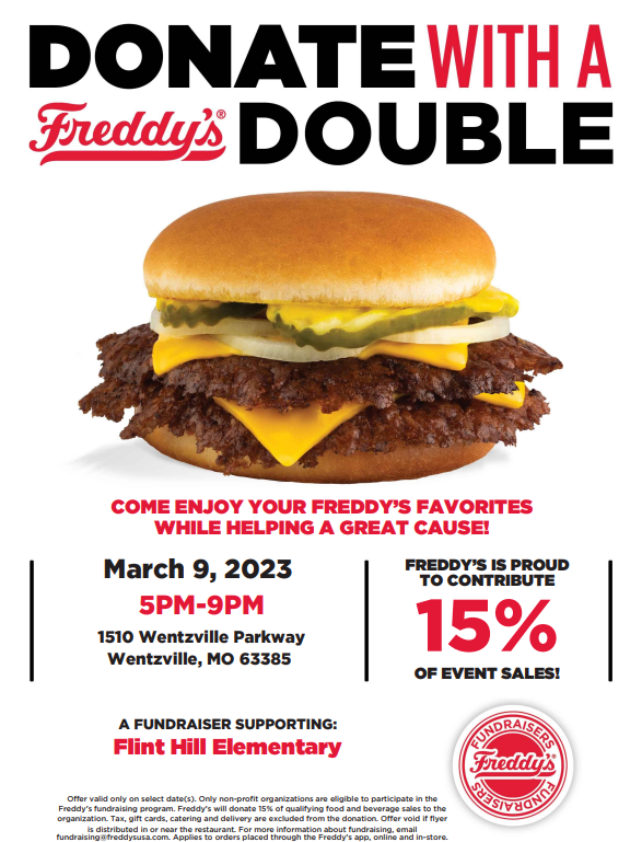 Freddy's Flyer They will donate 15% when you show this flyer at Freddy's.