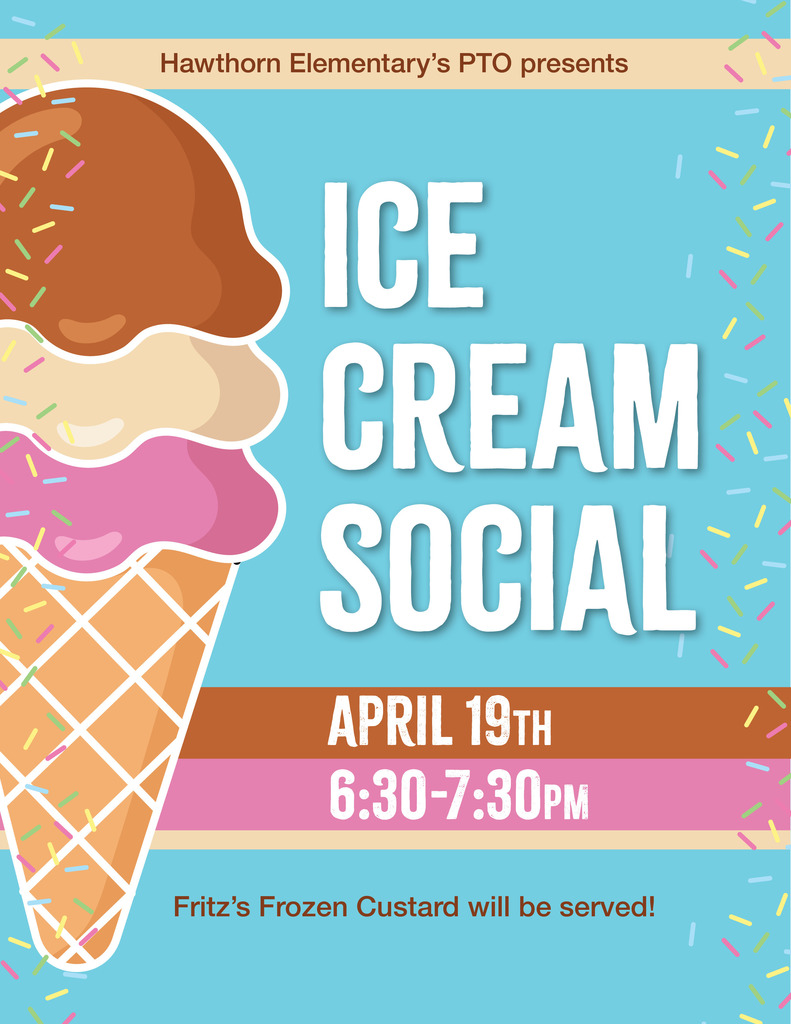 Ice Cream Social, April 19th, from 6:30-7:30 pm