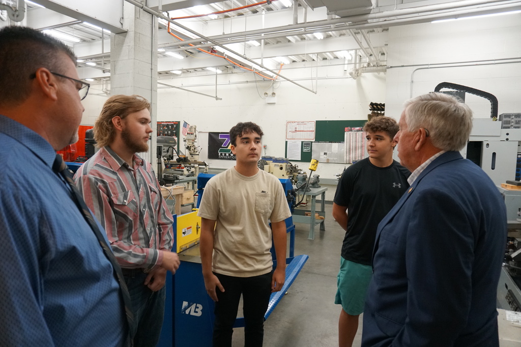 In the East High metals engineering lab, Gov. Parson hears from three student apprentices about the skills they have acquired and their plans for after high school.