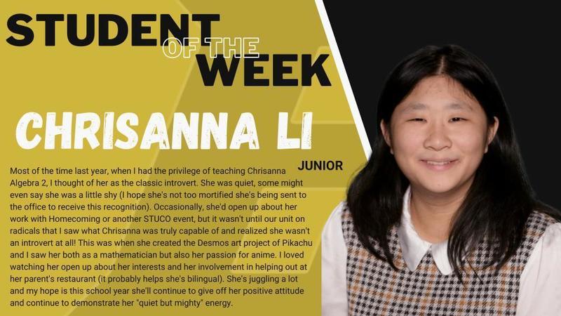 Student of the Week Chrisanna Li